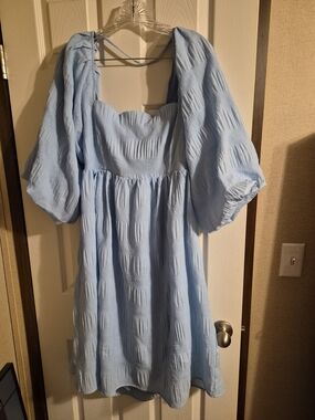 Sky Blue Puff Sleeve Midi Dress - Light Blue